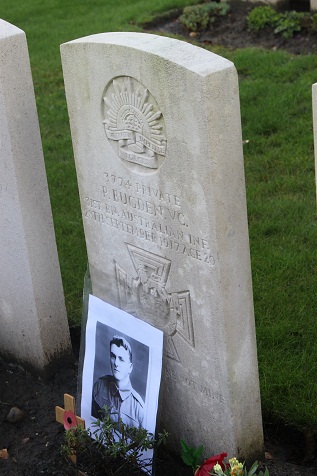 Paddy Bugden's grave at the Hooge Crater Cemetery